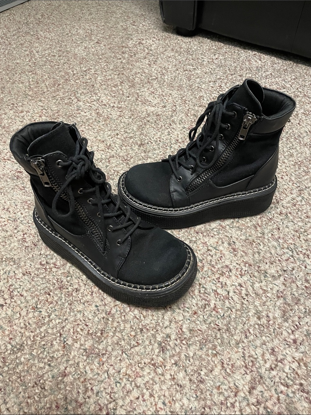 Demonia Emily Black Platform Lace-Up Ankle Boots
